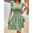 thumbnail image 5 of EASYBRA Women V Neck Pleated Mini Dress Sleeveless High Waist Summer Elegant Casual Dress, 5 of 7