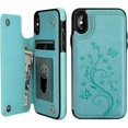 thumbnail image 1 of Compatible for iPhone 12 6.1' Wallet Case with Card Holder, Embossed Butterfly Premium PU Leather Double Magnetic Buttons Flip Shockproof Protective Case Cover for iPhone, 1 of 6