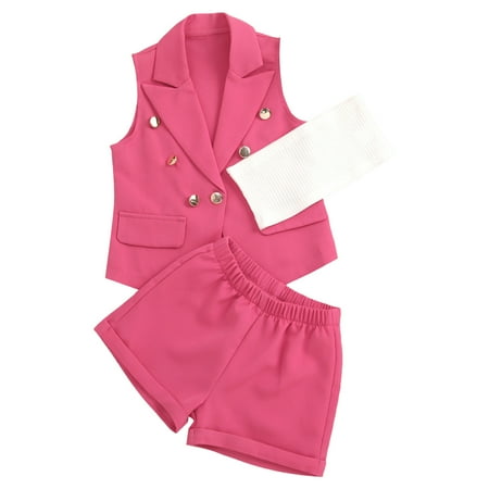 

6 Month Girl Clothes Summer Toddler Girls Sleeveless Solid Colour Coat Vest Shorts Three Piece Outfits Set For Kids Clothes Clothes New Born