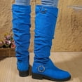 thumbnail image 4 of Rokment Slouchy Boots for Women Knee High Wide Calf Fashion Buckles Suede Chunky Block Low Heel Casual over The Knee Long Tall Dress Boots Ladies Blue Size 8.5, 4 of 7