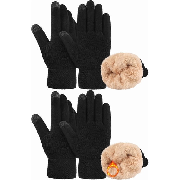 2 Pairs Womens Winter Gloves Warm Fleece Lined Thermal Thickened Touch Screen Wool Gloves for Cold Weather