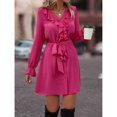 thumbnail image 4 of Robe à Manches Longues Col en V Profond Couleur Unie Falbala Robe pour Femmes pour Fête Loisirs Bureau École Rose Rouge m, 4 of 8