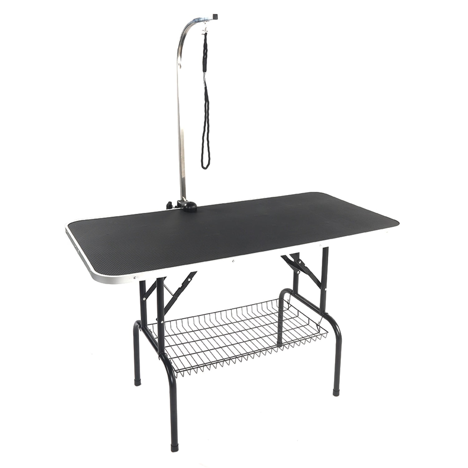 Pefilos 48" Foldable Pet Grooming Table for Dogs with Mesh Tray and Adjustable Arm Silver Base with Black Table, L Pefilos 48" Foldable Pet Grooming Table for Dogs with Mesh Tray and Adjustable Arm Silver Base with Black Table, L