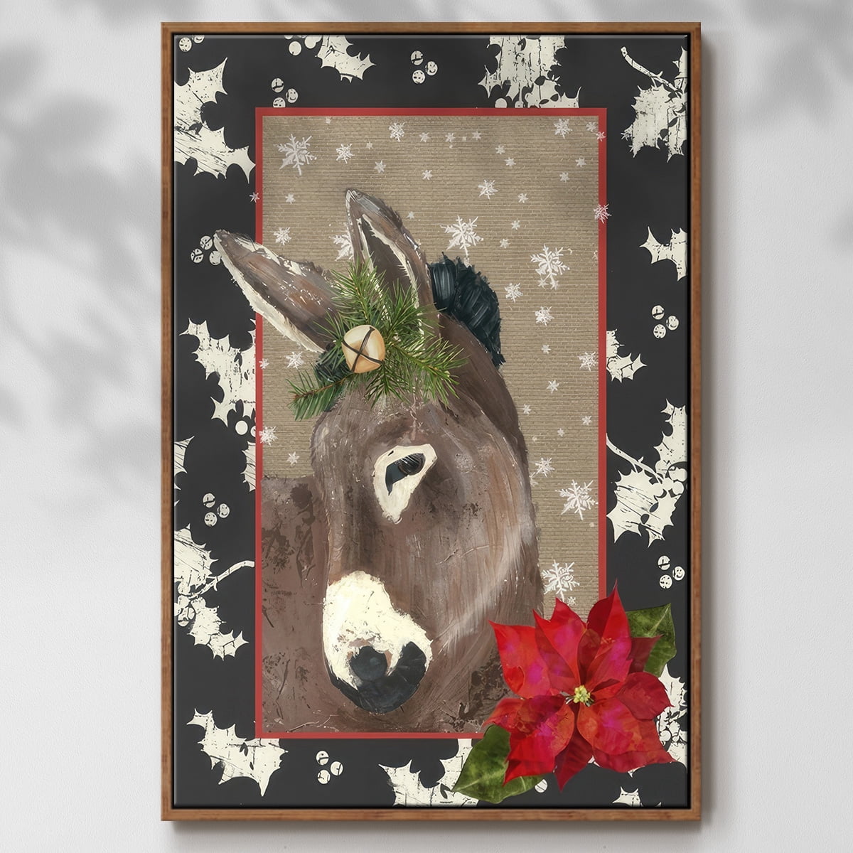 County Christmas Farm III - Framed Gallery Wrapped Holiday Canvas - 17 x 25 - Rosewood Frame