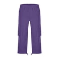 thumbnail image 4 of HKYNLAG Mens Cargo Shorts Below Knee Casual Elastic Waist Drawstring Work Capris Relaxed Fit Hiking Long Short Pants with Multi Pockets Purple 3XL, 4 of 5