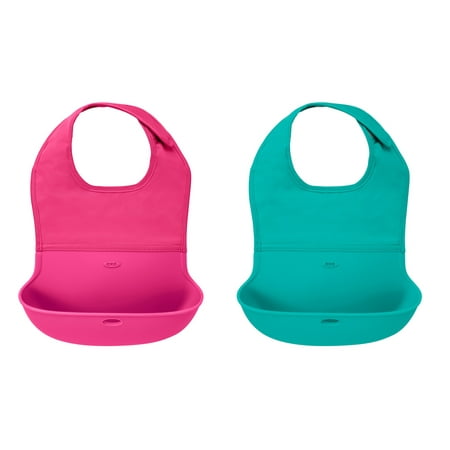 OXO Tot Roll Up Bib, 2 Pack, Pink And Teal