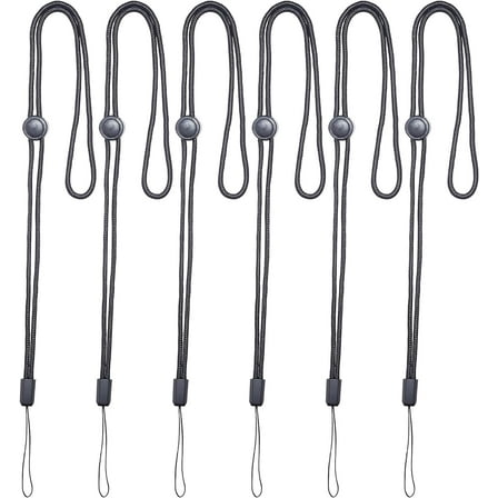 6Pcs Adjustable Polyester Neck Lanyard for Pen Phone Badge Holder Black 460x3.2mm