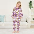 thumbnail image 5 of Fluffy Pajamas Set Fuzzy Winter Warm Pj Sets Pullover Tops and Long Pants Purple and Gold Watercolor Floral X-Small, 5 of 8