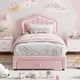 thumbnail image 1 of Cama Tapizada Twin Infantil con Luces LED y Cajón de Almacenamiento - Cabecera de Terciopelo, Estructura Baja Sin Base, Diseño Silencioso con Lamas de Madera - Ideal para Dormitorio Infantil - Rosa, 1 of 7