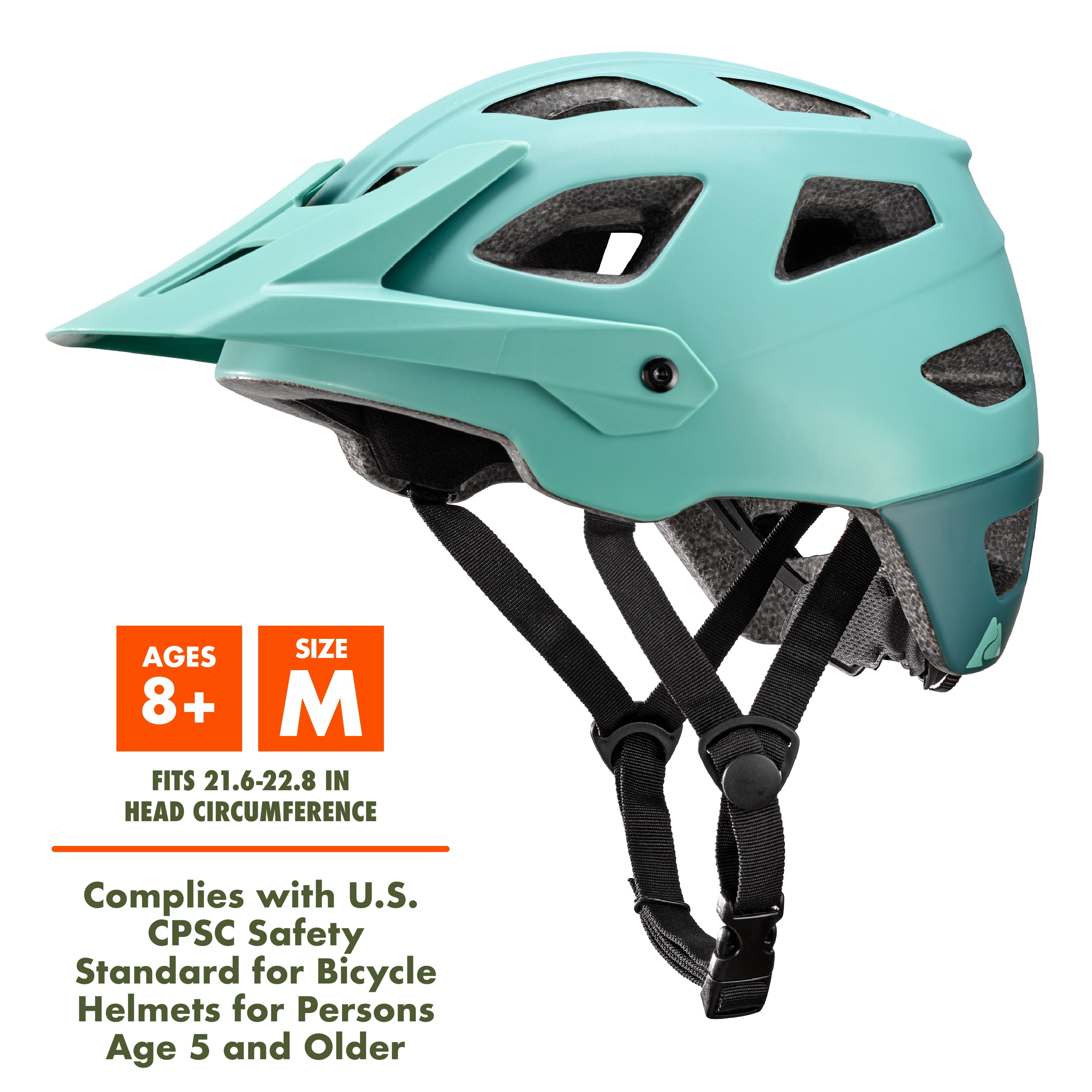 Ozark Trail Youth Rechargeable Light-Up Bike Helmet, Mint Green, 6-Mode LED, Ages 8+