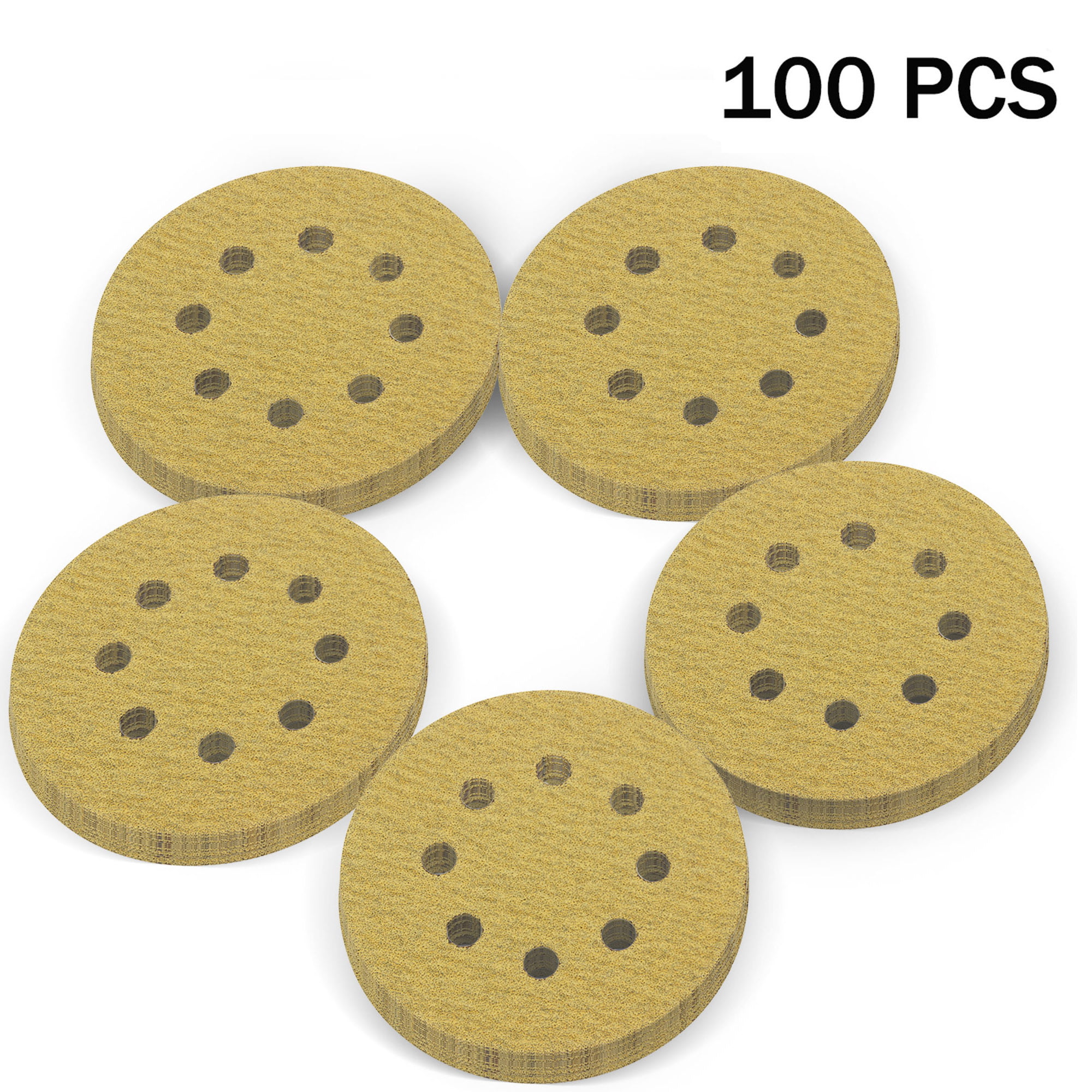 Pack of 100 LotFancy 5-Inch 8-Hole 220 Grit Dustless Hook-and-Loop Sanding Disc Sander Paper