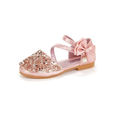 

Eloshman Kids Flats Comfort Dress Shoes Ankle Strap Mary Jane Sandals Uniform Lightweight Bowknot Princess Shoe Casual Pink 7C