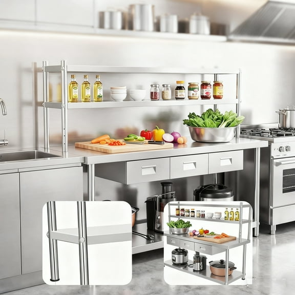  Stainless Steel Table with Overshelves, 72" X23.6" Work Table with Shelf, Metal Table Prep Table for Home Kitchen Island Restaurant Garage Warehouse