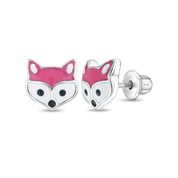 Miss Foxy Kids / Children's / Girls Earrings Screw Back Enamel - Sterling Silver