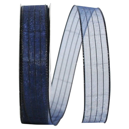 Reliant Ribbon - 2556-055-03J Metallic Organza Stripe Ribbon Navy 5/8 Inch 25 Yards