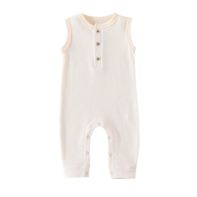 MIASHUI Baby Boy Girl Sleeveless Romper Unisex Solid Color Knitted Clothes,Beige,0-3 Months