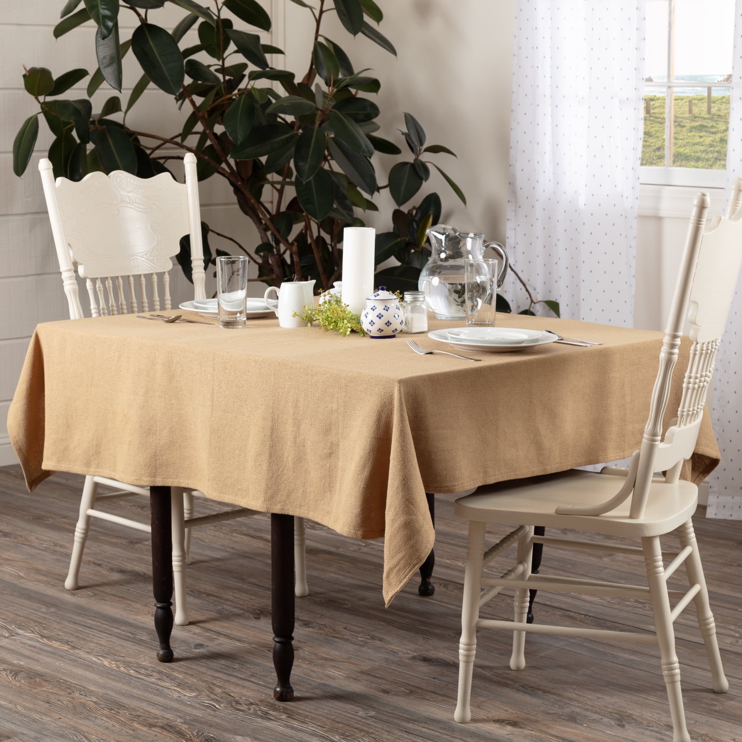 Natural Tan Farmhouse Thanksgiving Tabletop Kitchen Burlap Merlot Cotton Cotton Burlap Solid Color Square 60x60 Table Cloth