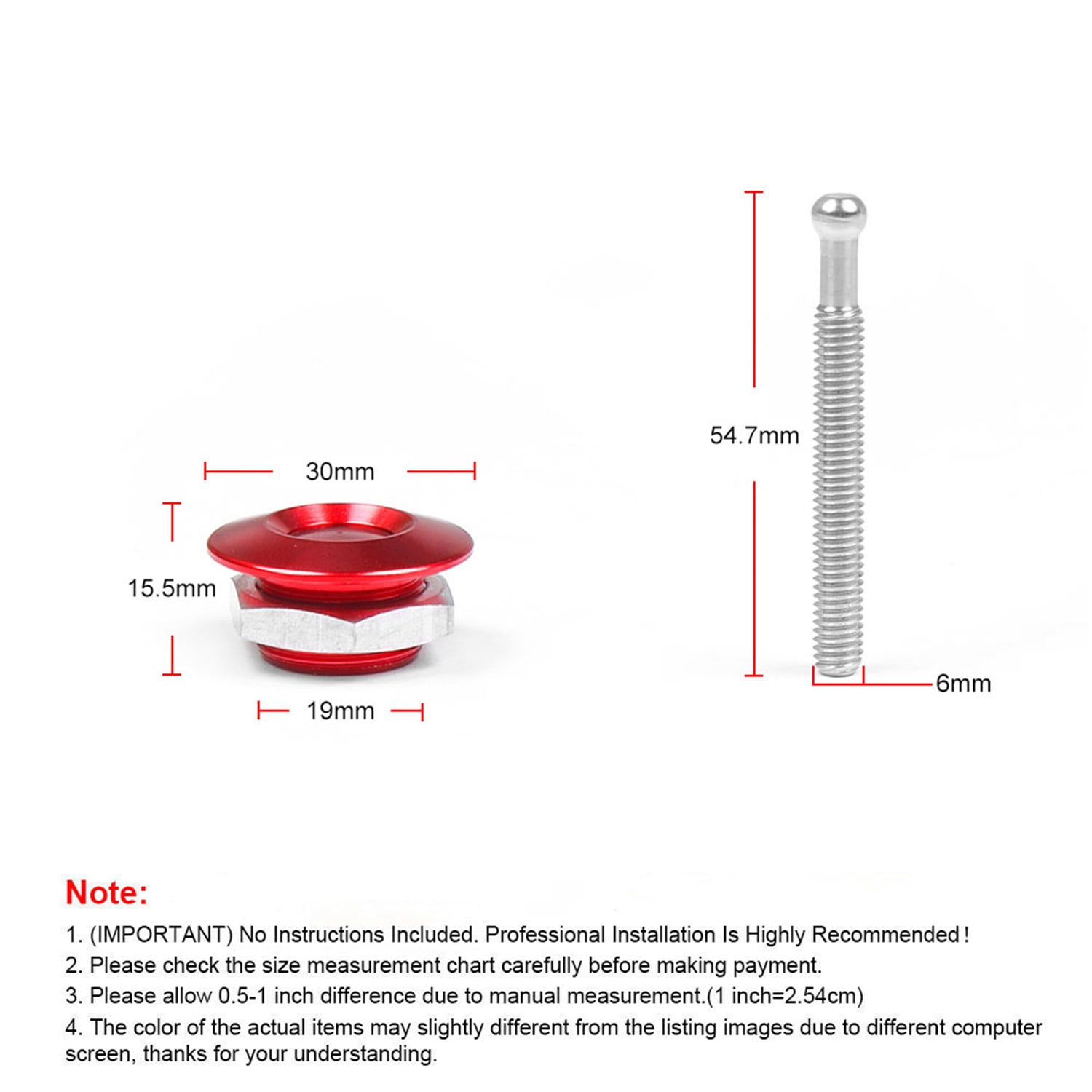 LOUVEROLA 2pcs Push Button Quick Release Hood Pins Bonnet Lock Clip Latch Bumper Universal-Red