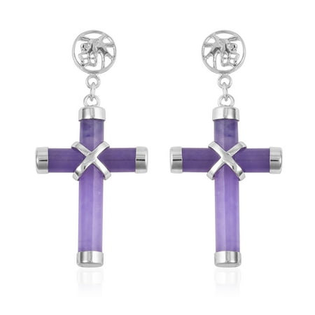 Purple Jade Drop - Cross Dangle Drop Earrings 925 Sterling Silver Dyed Color Purple Jade Gift Jewelry for Women
