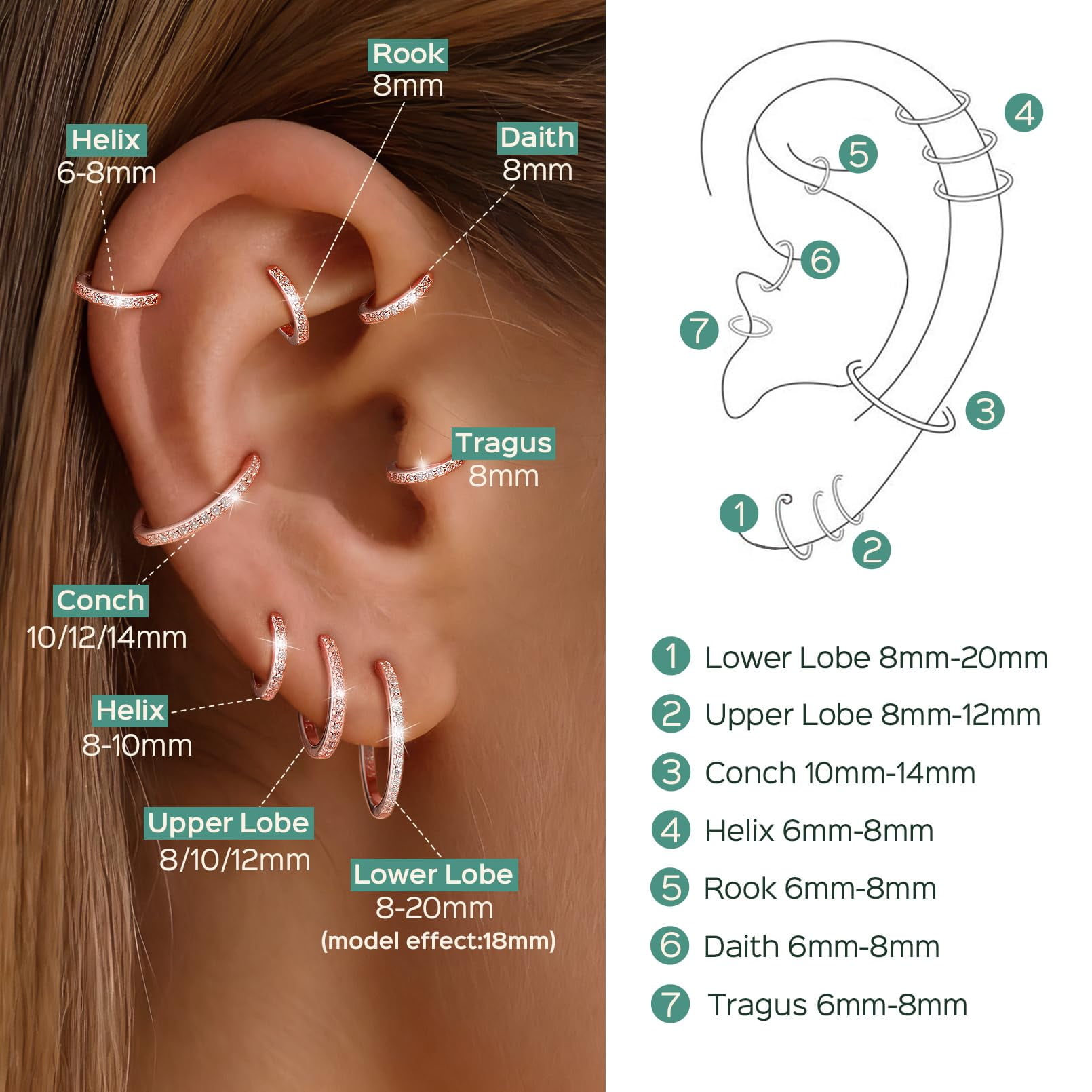 ChicSilver 14K Rose Gold Plated Earrings for Women 8MM Hoop Earrings Hypoallergenic Small Huggies Earring Cubic Zirconia Hoop Earrings for Mother