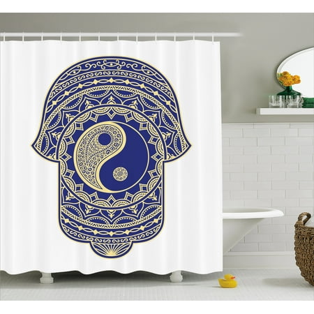 Hamsa Shower Curtain Artistic Symbol In Anese Style With Ying Hamsa Shower Curtain Artistic Symbol In Anese Style With Ying Yang Sign Spiritual Mysticism Zen Fabric Bathroom Set Hooks Royal Blue Cream