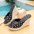 thumbnail image 6 of Pandaie Women Platform Wedge Sandals Open Toe Polka Dots Bow Slip on Slides 3.94 Inch Wedding Party High Heel Dress Shoes Black 6, 6 of 8