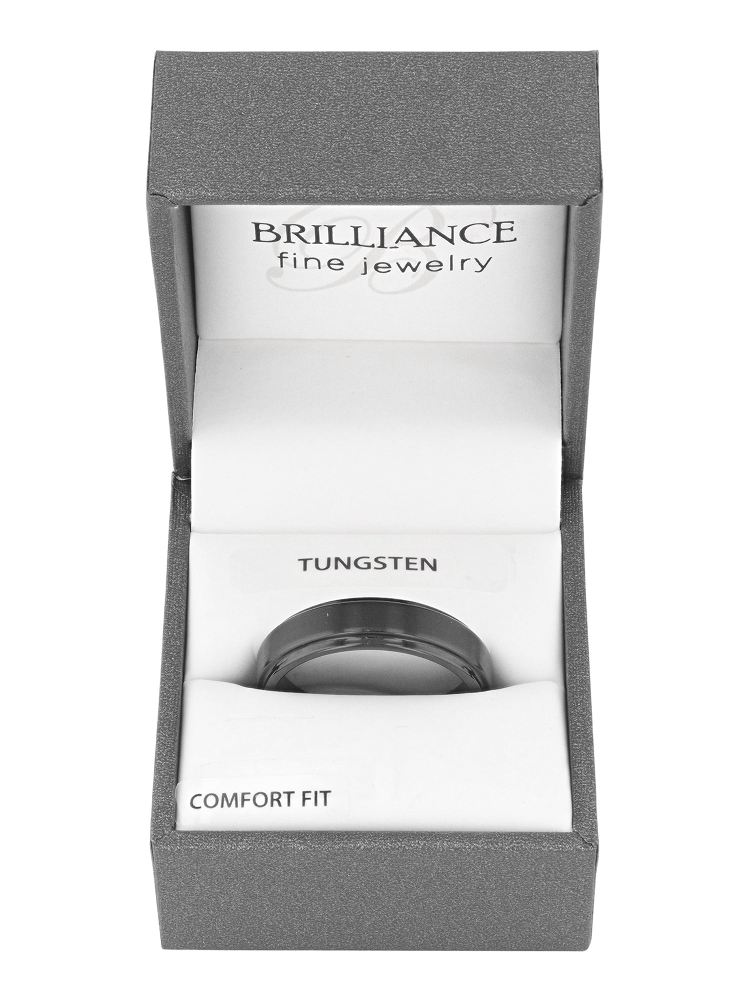 Men's Tungsten 6MM Black Satin and High-Polished Grooved Step Edge Wedding Band by Brilliance Fine Jewelry - Mens Ring