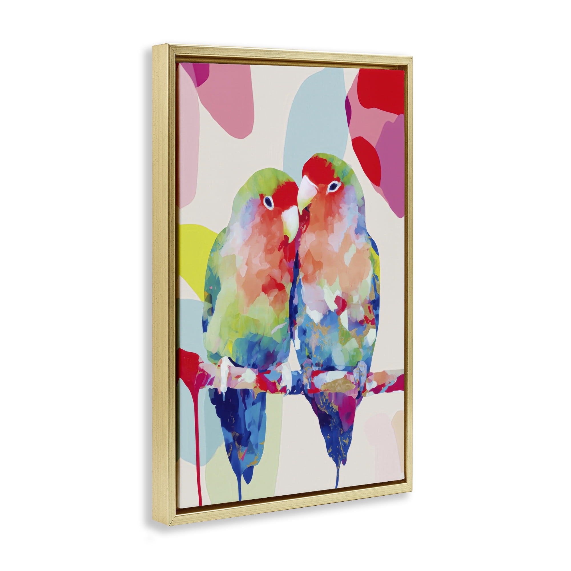 Stupell Industries Lovebirds on a Branch Gold Framed Floater Canvas Wall Art, design by Chromatic Storm Studio