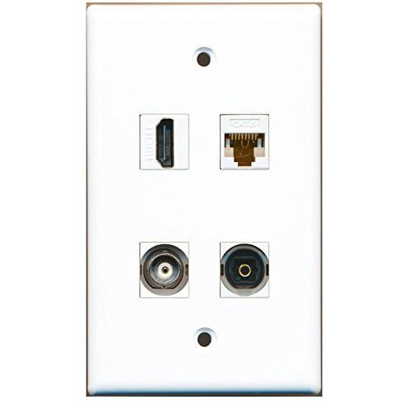 RiteAV - 1 Port HDMI 1 Port Toslink 1 Port BNC 1 Port Cat6 Ethernet White Wall Plate