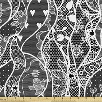 Ambesonne Gothic Fabric by the Yard Upholstery, Vintage Roses Hearts, 3 Yards, Black White