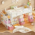 thumbnail image 5 of Low Loft Bed with Storage Stairs Drawers & Bookshelf, LED Metal Bed Frame with Charging Station and Under bed Storage White& Pink, 5 of 11