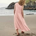 thumbnail image 4 of DHFJKG Summer Dresses For Women Solid Color Round Neck With Pockets Retro Boho Long Dress Casual Beach Soft Dresses, 4 of 6