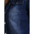 thumbnail image 5 of DARING DIVA Women's Short Puff Sleeves Button-Down Denim Jacket M Black Blue, 5 of 6