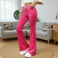 thumbnail image 2 of QATAINLAV Flare Wide Leg Sweatpants for Women Drawstring High Waisted Bootcut Yoga Pants Velvet Soft Comfy Trousers Loungewear, Pink, XXL, 2 of 10