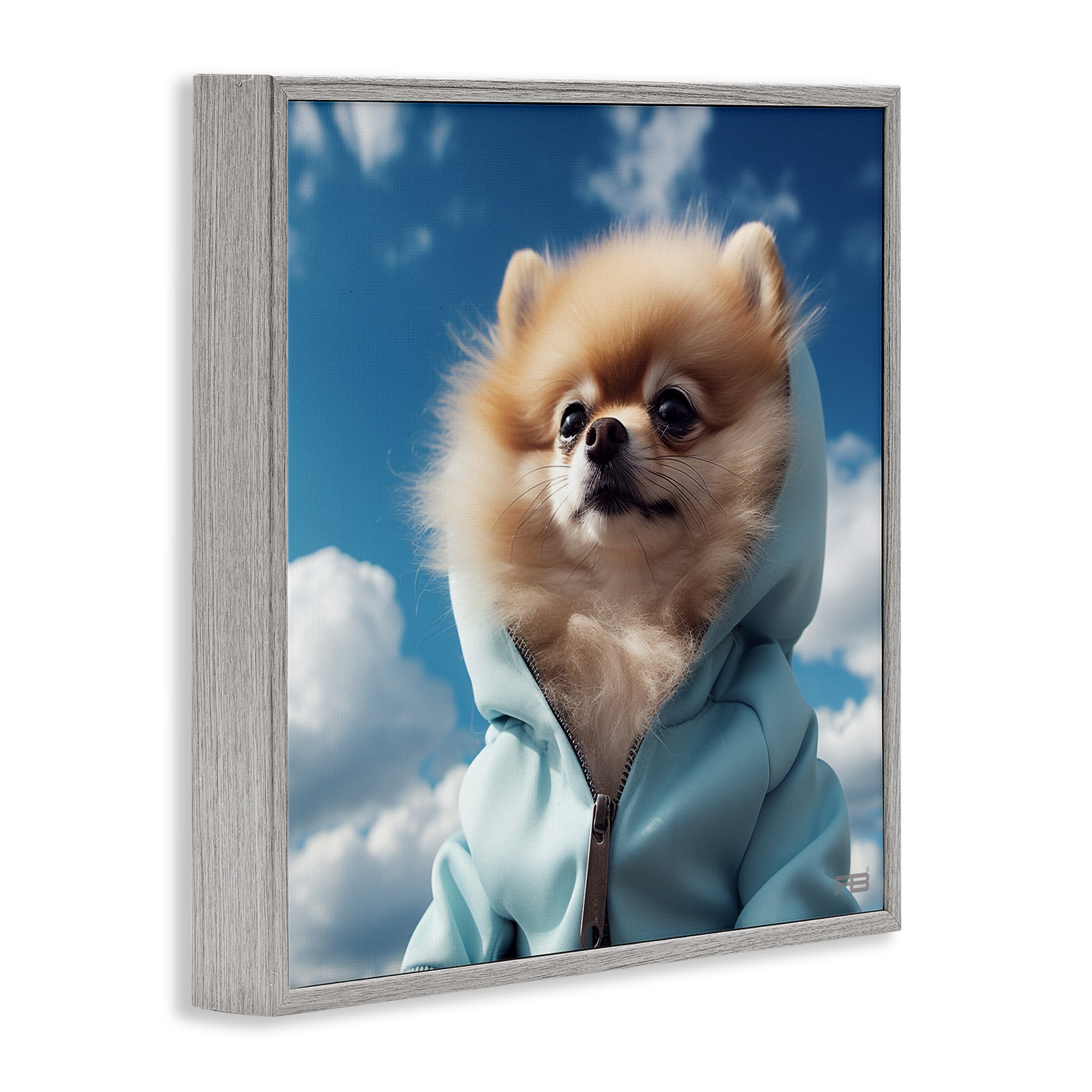 Stupell Industries Pomeranian Dog & Clouds Animals & Insects Painting Gray Framed Art Print Wall Art, 17 x 17