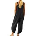 thumbnail image 4 of jsaierl Wide Leg Linen Jumpsuits for Women, Women Fashion Casual Printed Pocket Romper Long Playsuit Strap Button Jumpsuit, 4 of 6