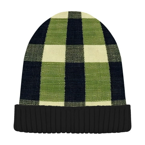 joogoo Green Checkered Beanie Hats Cuffed Winter Warm Knit Thick Beanies