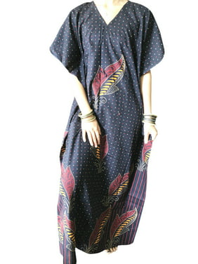 Mogul Women Summer Caftan Maxi dresses, Cotton Boho Printed Loose Dress Beach Kaftan Lounge Wear ML