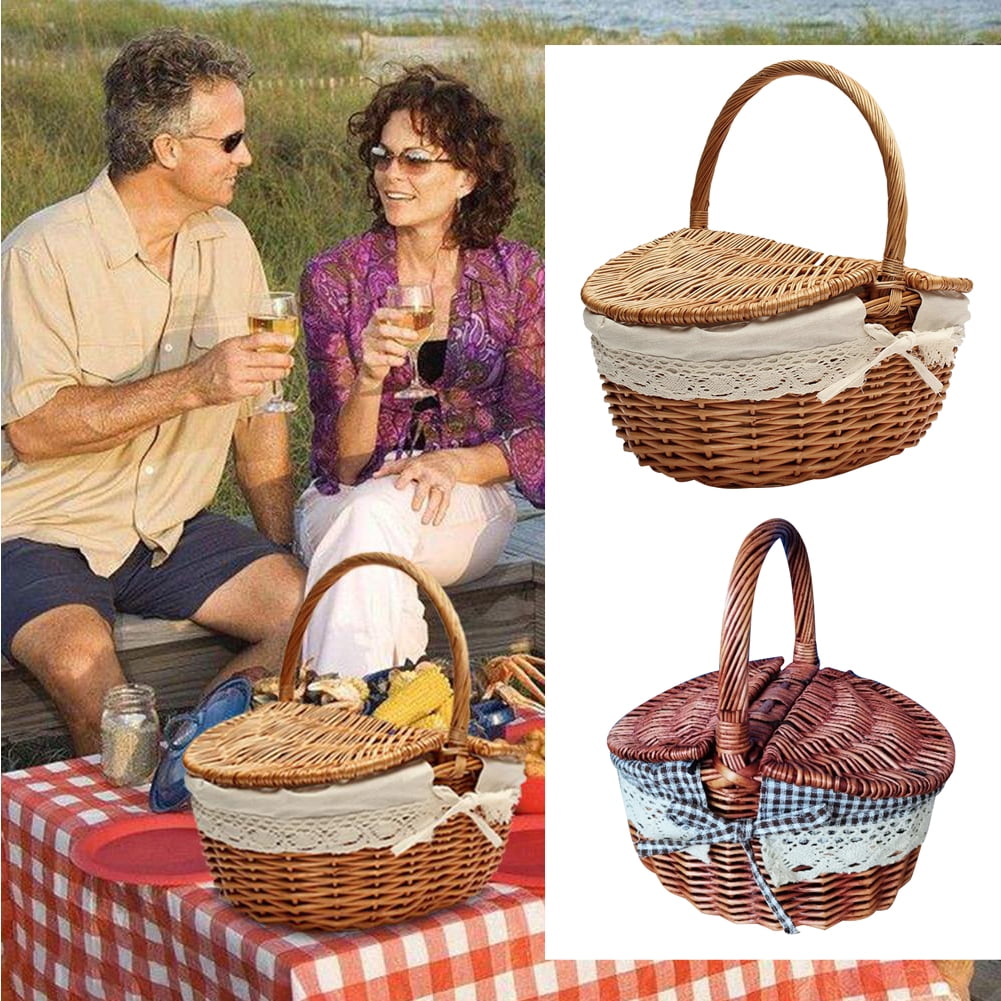 Cheers.US Wicker Picnic Basket with Lids Large Picknick Hamper with