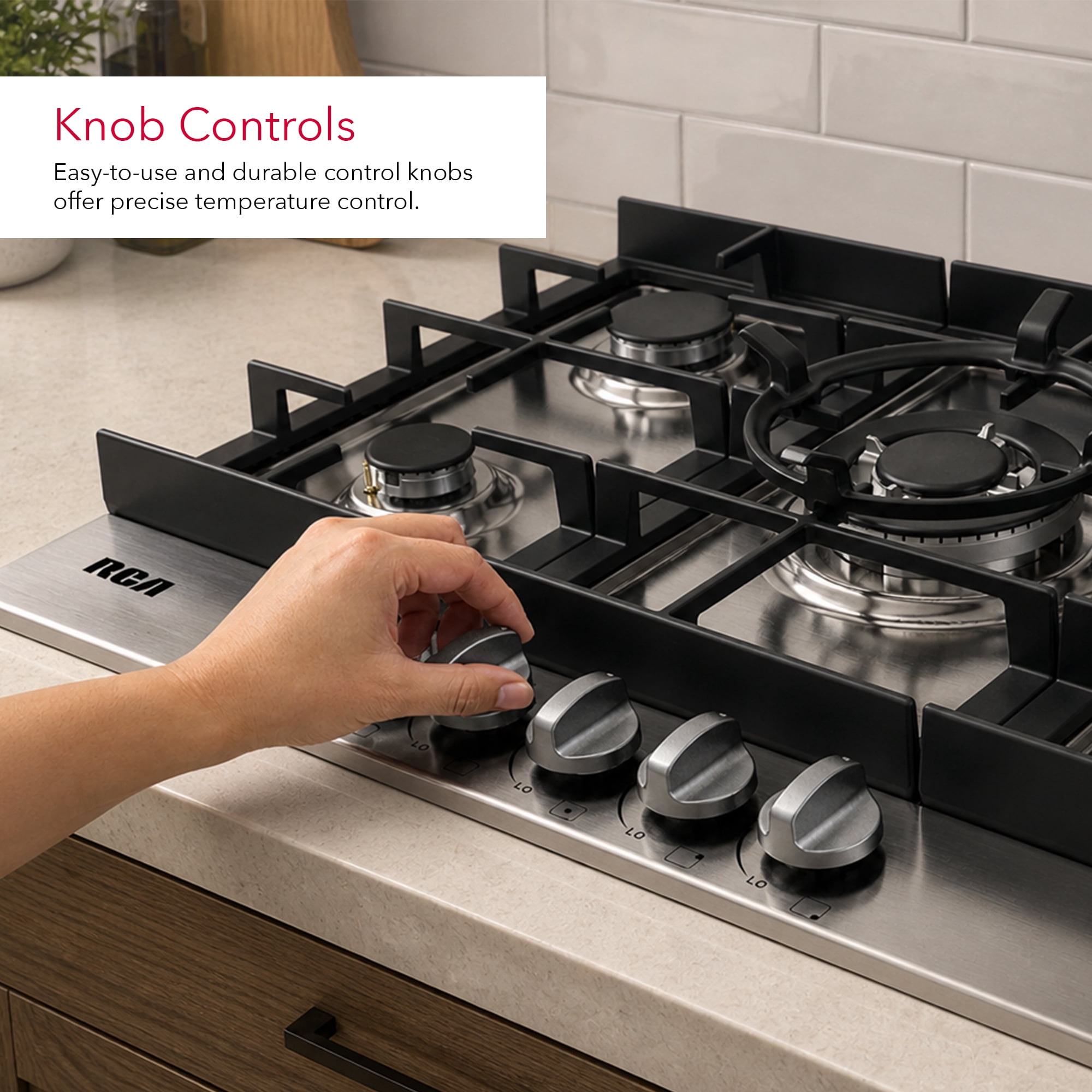 30 in. Century Collection Drop-In Gas Cooktop, 5 Burners, Cast Iron Grates, Metal Knobs in Stainless Steel
