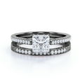 thumbnail image 3 of JeenMata Princess Cut Diamond with Pave Accents - Vintage Engraved Gothic Wedding Ring Set in 10K Black Gold, 3 of 4
