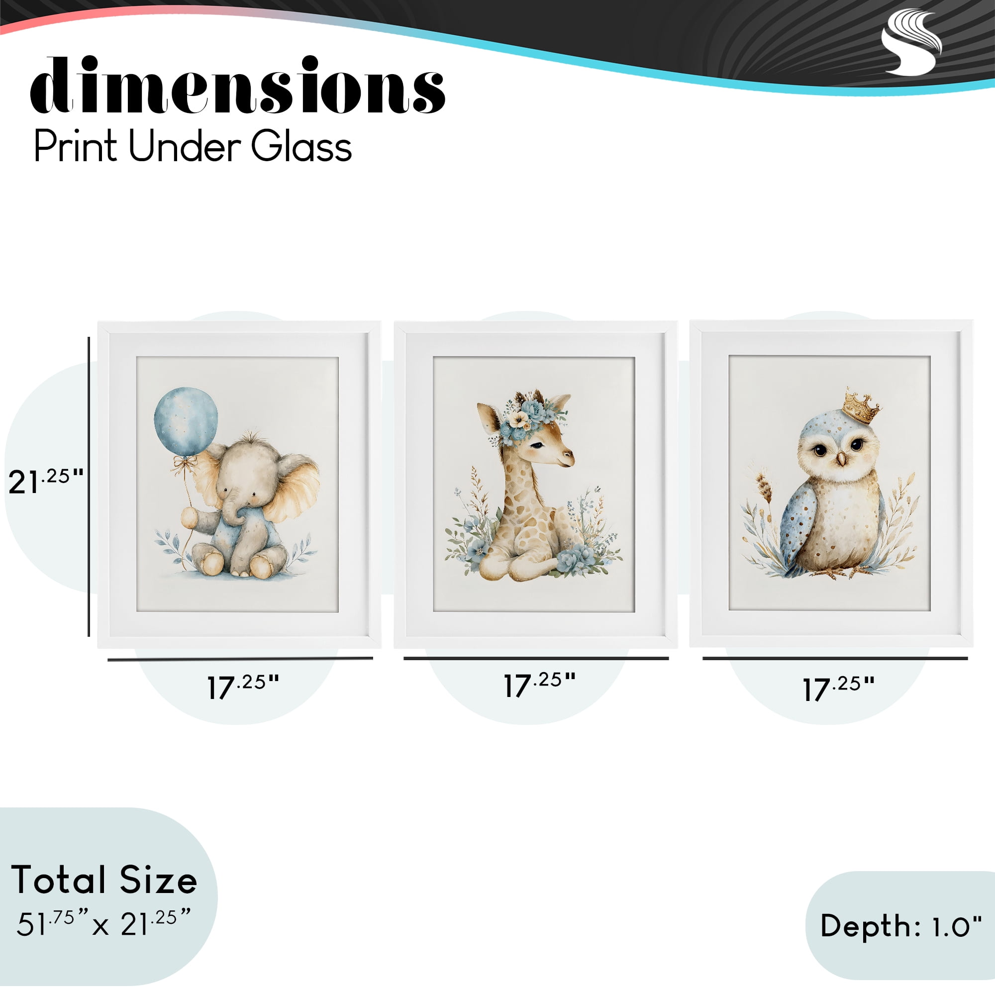 Stupell Industries Watercolor Nursery Animals 3 Piece White Framed Print Under Glass Set, design by LSR Design Studio