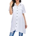 thumbnail image 4 of Nuevas mujeres blusa larga dobladillo irregular mangas cortas bolsillos sueltos casual camisa de ves Tomshoo Blanco/5X-grande, 4 of 7