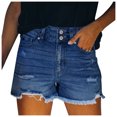 thumbnail image 2 of Women's Jean Shorts Stretchy Pull On Tattered Jeans Short High-Waisted Double-Button Comfortable Stretch Shorts, 2 of 7