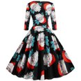 thumbnail image 5 of Lilgiuy Woman Temperament Crew Neck Long Sleeves Christmas Print A-line Swing Dress Black 2022 Fall Winter, 5 of 5