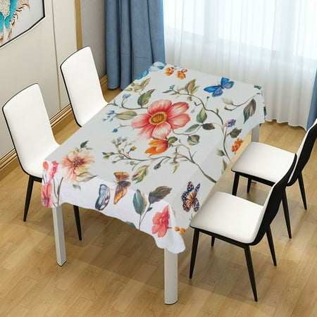 

60x60 Inch Tablecloth Polyester Square Tablecloth for Home Kitchen Dinner Decor Colorful Flowers and Butterflies