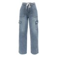 thumbnail image 4 of Women's High Waisted Wide Leg Jeans, Retro Style Slimming Denim Pants with Cargo Pockets, Casual Loose Fit Stretch Jeans for Daily Wear, Comfortable Cotton Blend Vintage Inspired Jeans Light Blue, 4 of 6