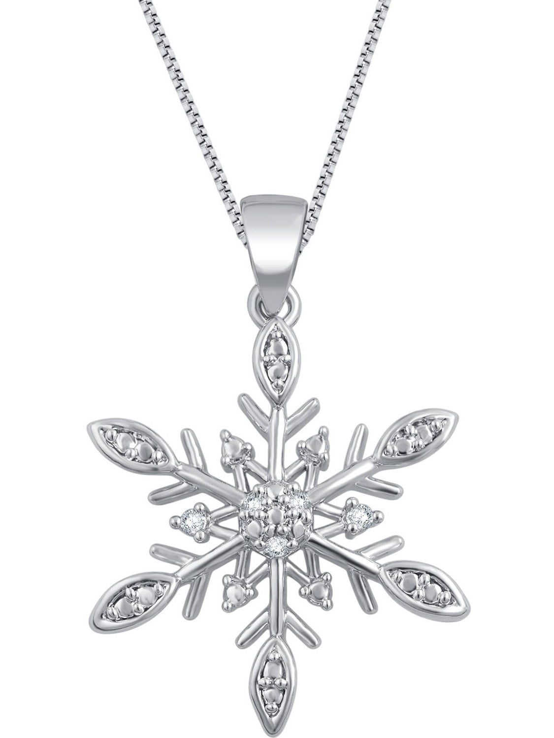 Rhodium Plated Brass Diamond Accent 3 Piece Fashion Jewelry Set with Snowflake Earrings and Pendant and Angel Pendant
