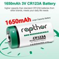 thumbnail image 3 of Batería de litio Rapthor CR123A de 3 V, 1650 mAh, paquete de 16, 3 of 9