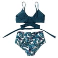 thumbnail image 4 of Women's Floral Print Bikini Set Cross Back High Waisted String Two Piece Swimsuit Sexy Beach Bathing Suit for Vacation Summer Pool Party,Green,L, 4 of 7
